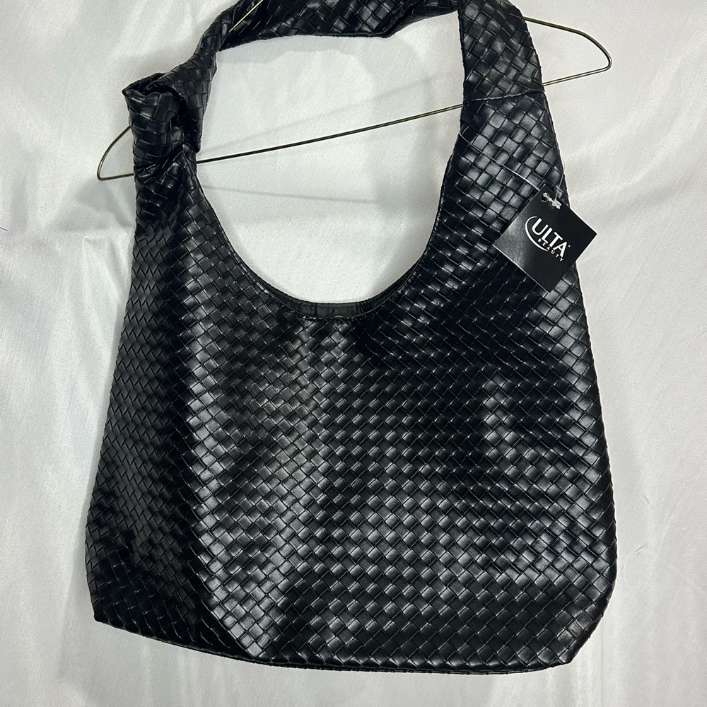 Ulta Beauty black faux leather woven hobo shoulder bag